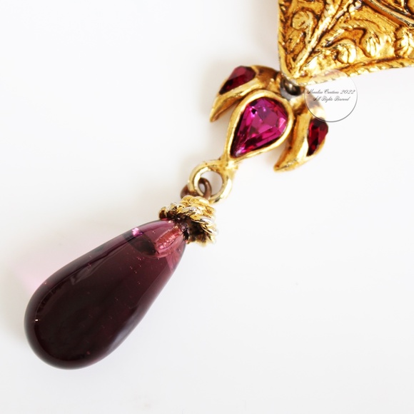 Christian Lacroix Statement Necklace Large Heart Pendant Glass Cabochons Vintage - Picture 8 of 12